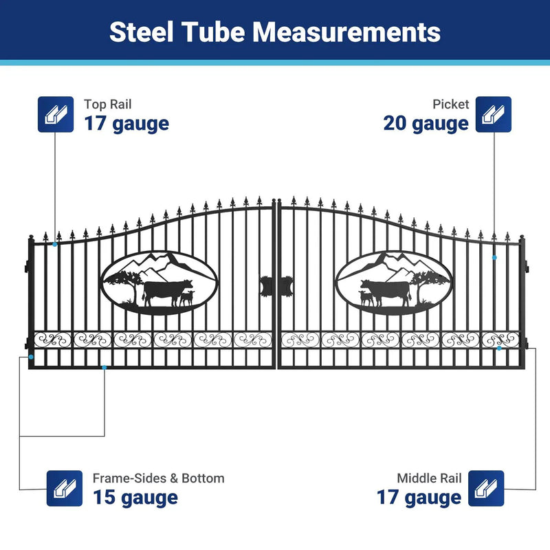 20x8 ft Steel Dual Swing Driveway Gate by Chery Industrial