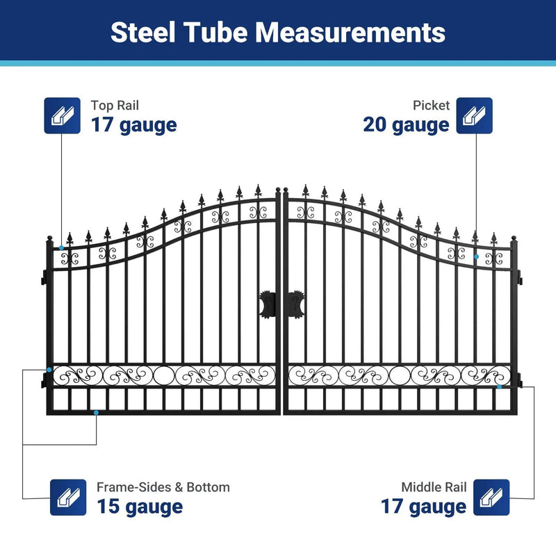 14x8 ft Steel Dual Swing Driveway Gate by Chery Industrial