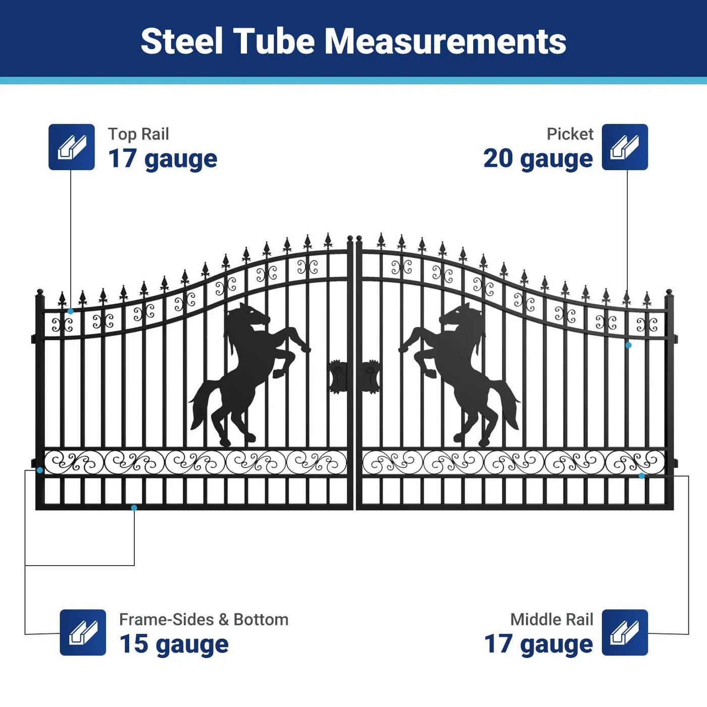 16x7 ft Steel Dual Swing Driveway Gate with Horse Pattern by Chery Industrial