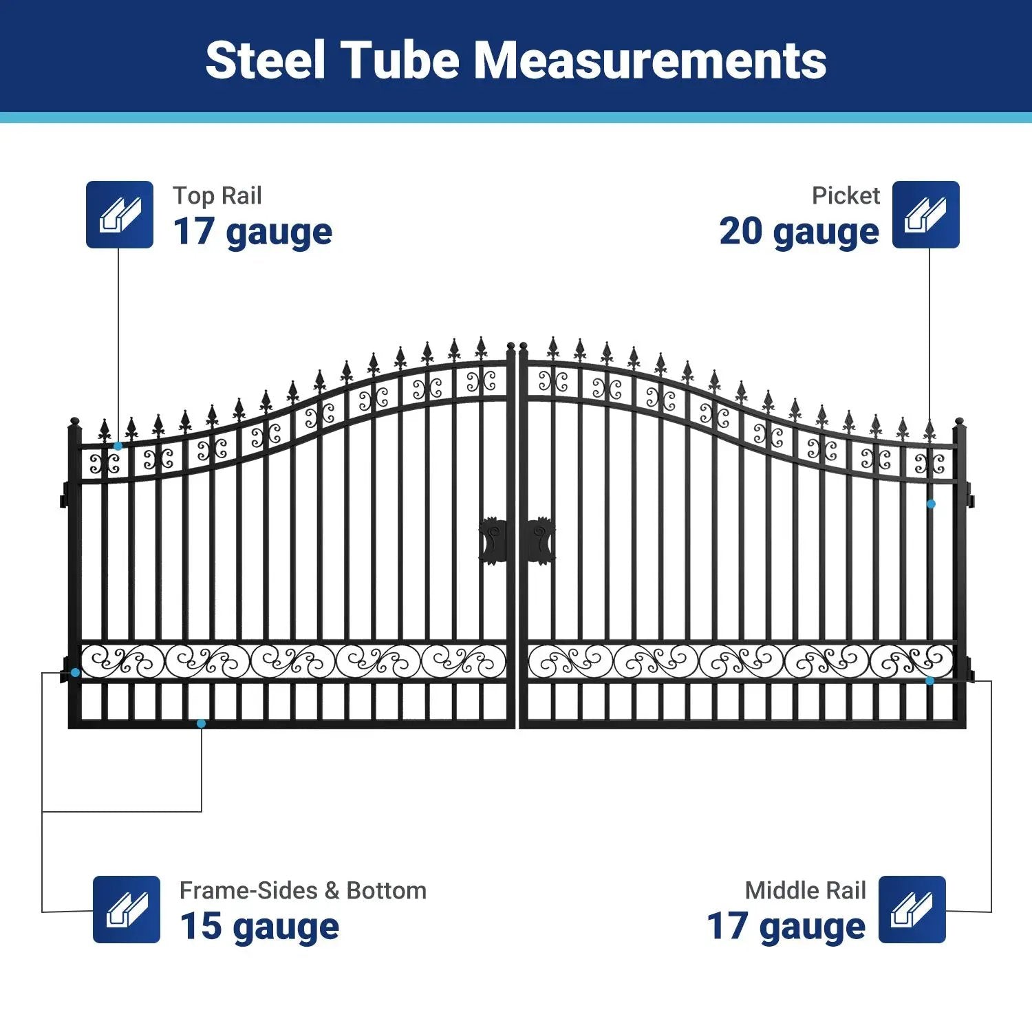 16x8 ft Steel Dual Swing Driveway Gate by Chery Industrial