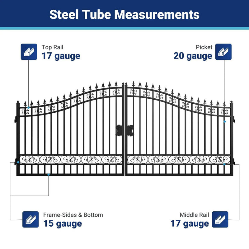 16x8 ft Steel Dual Swing Driveway Gate by Chery Industrial
