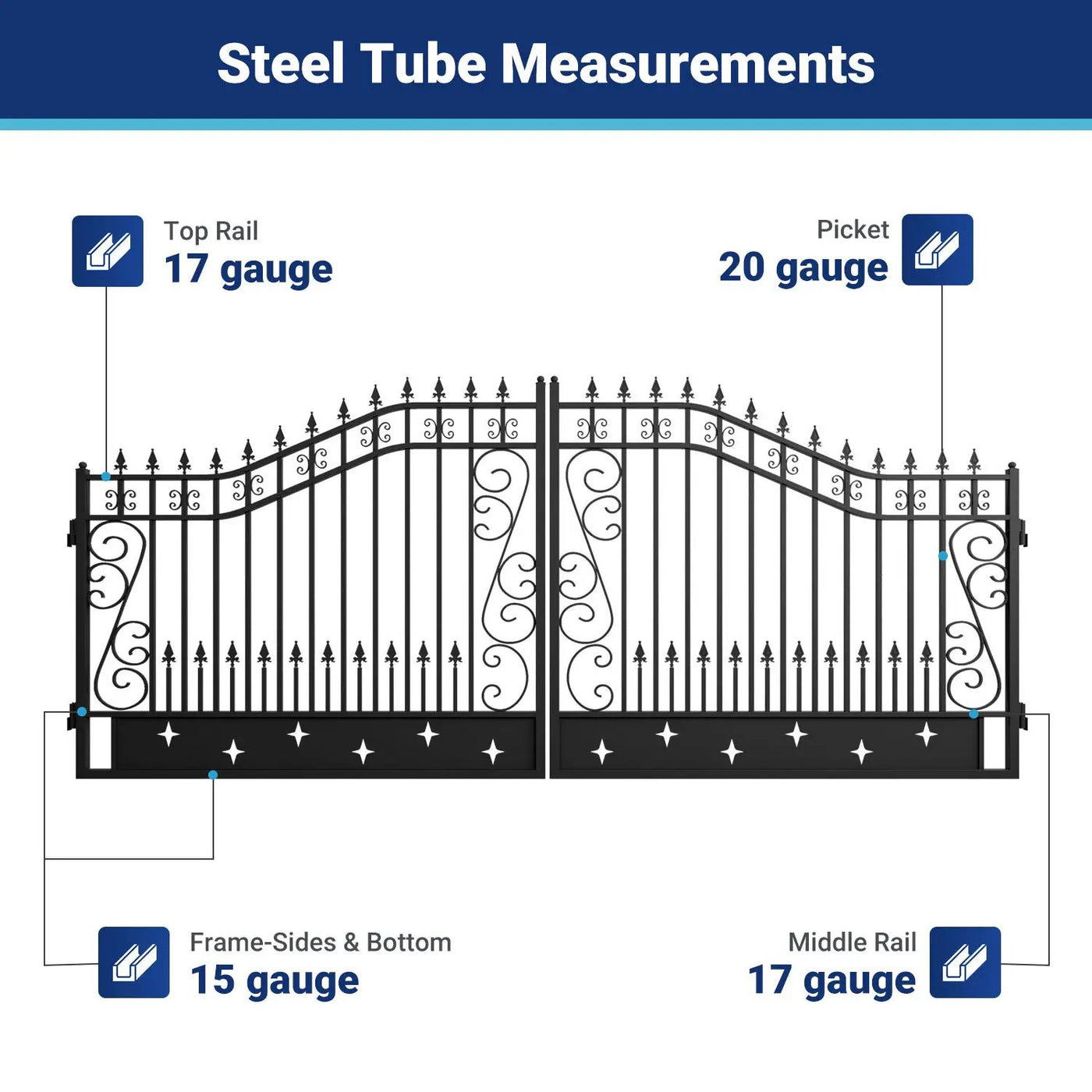 16x8 ft Dual Swing Driveway Gate with Star Pattern by Chery Industrial