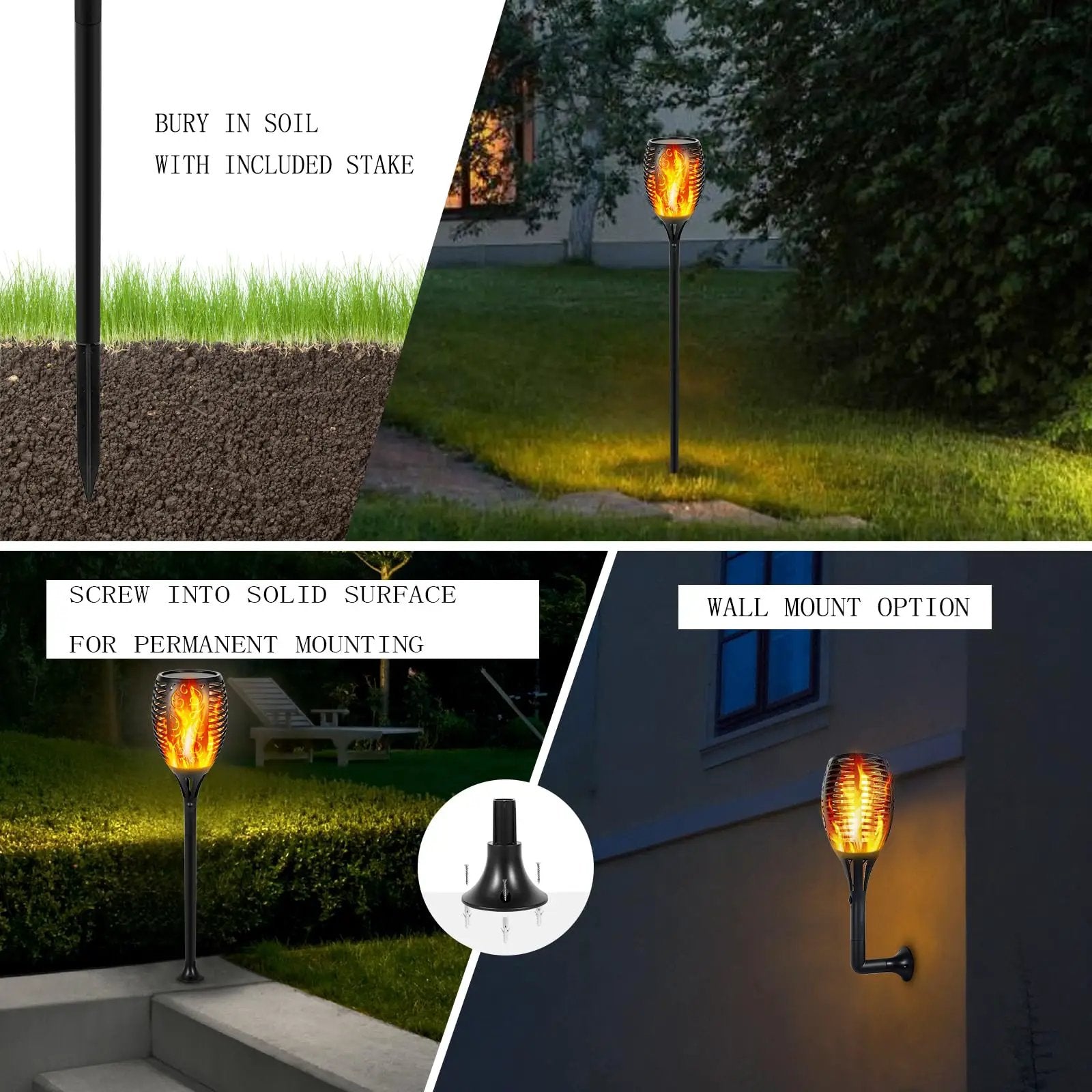 Solar LED Flame Lamp Lawn Flame Flickering Torch Light Outdoor Fire 96 LED Lights 4 Pack by Outdoor Solar Outlet