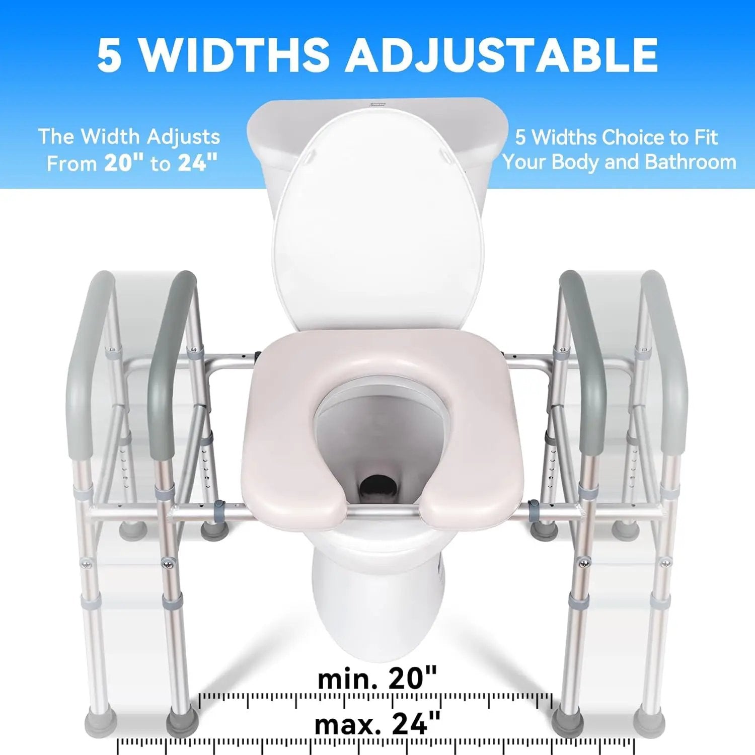 LimLuc Raised Toilet Seat with Handles, Width and Height Adjustable Raised Toilet Seat with Arms and Widen Seat, Up to 400lbs, Raised Toilet Seat for Seniors, Handicap, Pregnant, Fits Any Toilet by Selzalot