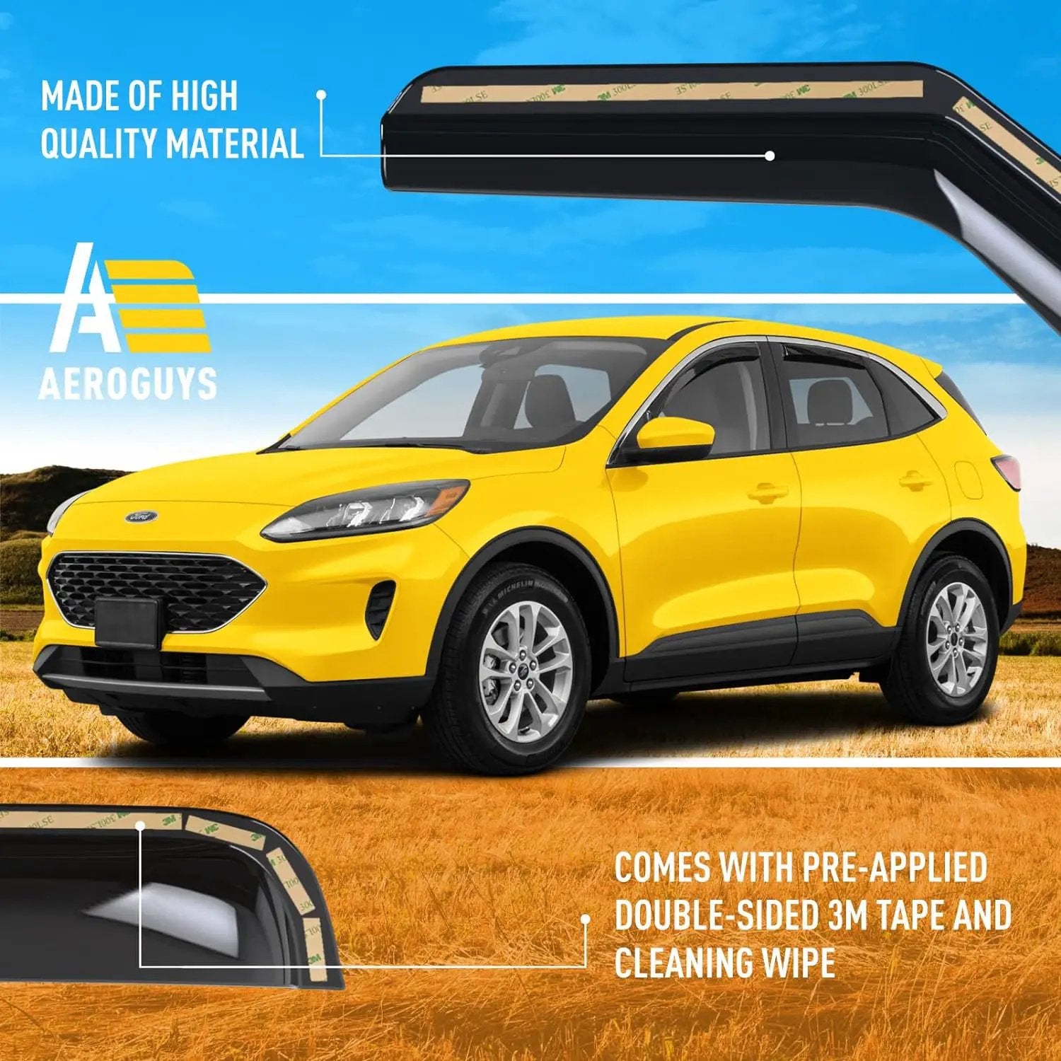 AEROGUYS 4.4★★★★ Extra Durable Window Deflectors in-Channel Window Visors Rain Guards Fit for Ford Escape 2020-2024, Sun Visors, Wind Vent Visors, Window Vent Shades, Exterior Car Accessories - 4 pcs. AG0038 by Selzalot