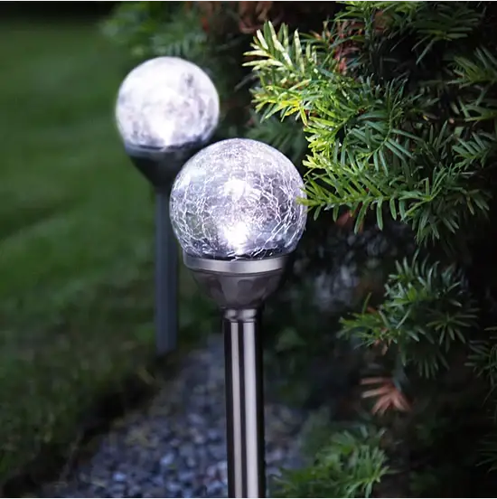 Berkley Jensen Steel Solar Crackle Glass Ball PathWay LED- 8 Pack by Outdoor Solar Outlet