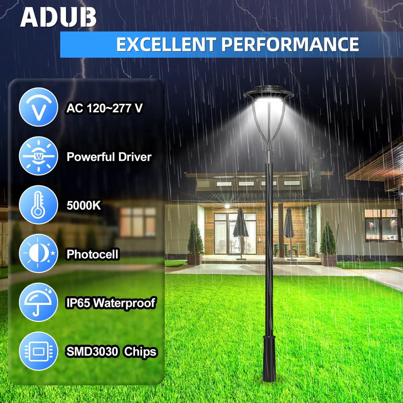 150W Hard Wire LED Post Top UFO Light 21,000LM, ETL Listed LED Post Lights with Photocell 5000K, IP65 by Outdoor Solar Outlet