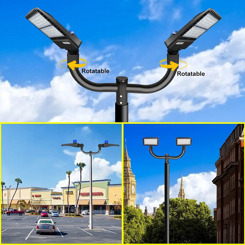 Double Bullhorn Bracket LED Parking Lot Light 180 Degree Aluminum Mounting Bracket Round Pole Double L Bracket Tenons by Outdoor Solar Outlet