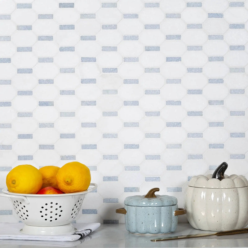 5-Pack White, Blue 11-in x 11-in Polished Natural Stone Floor and Wall Tile by Apollo Tile
