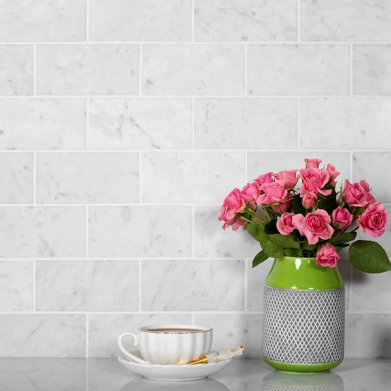 White 3x6 Honed Subway Bianco Carrara Marble Tile (40 pack, 5 sq ft/case) by Apollo Tile
