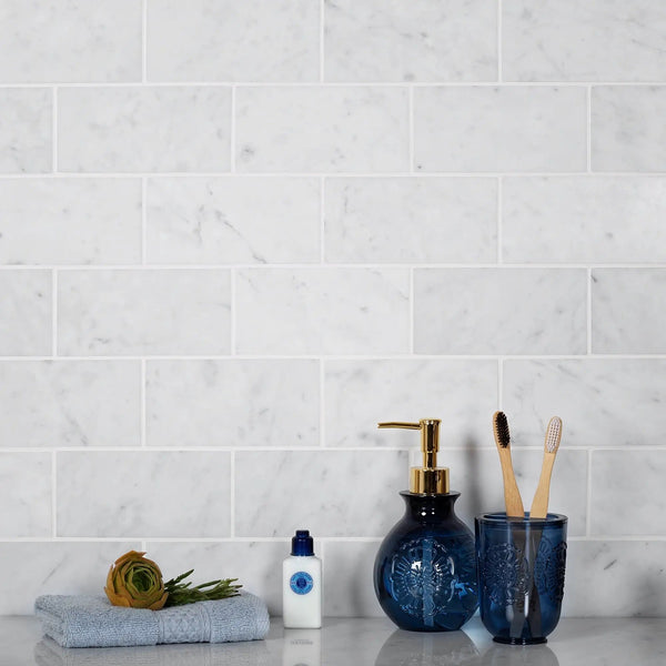 White 3x6 Honed Subway Bianco Carrara Marble Tile (40 pack, 5 sq ft/case)