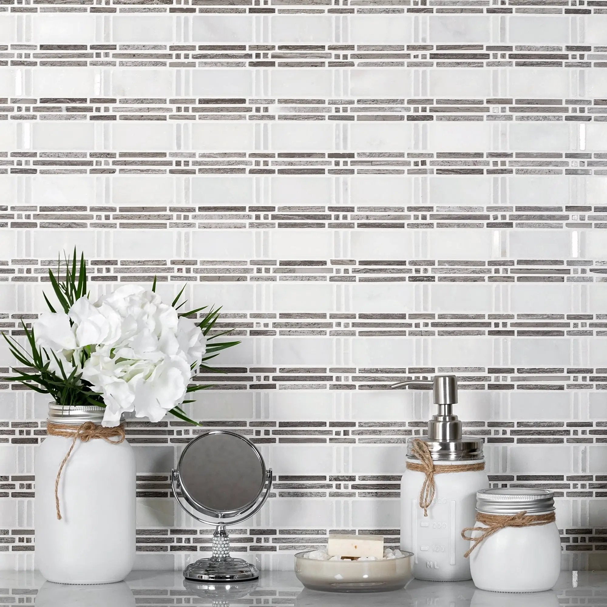 White 12x12 Polished Marble Mosaic Tile (5 pack, 5 sq ft/case) by Apollo Tile