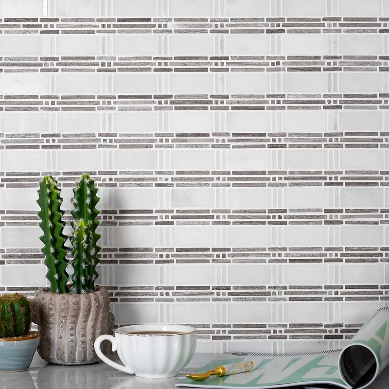 White 12x12 Polished Marble Mosaic Tile (5 pack, 5 sq ft/case) by Apollo Tile
