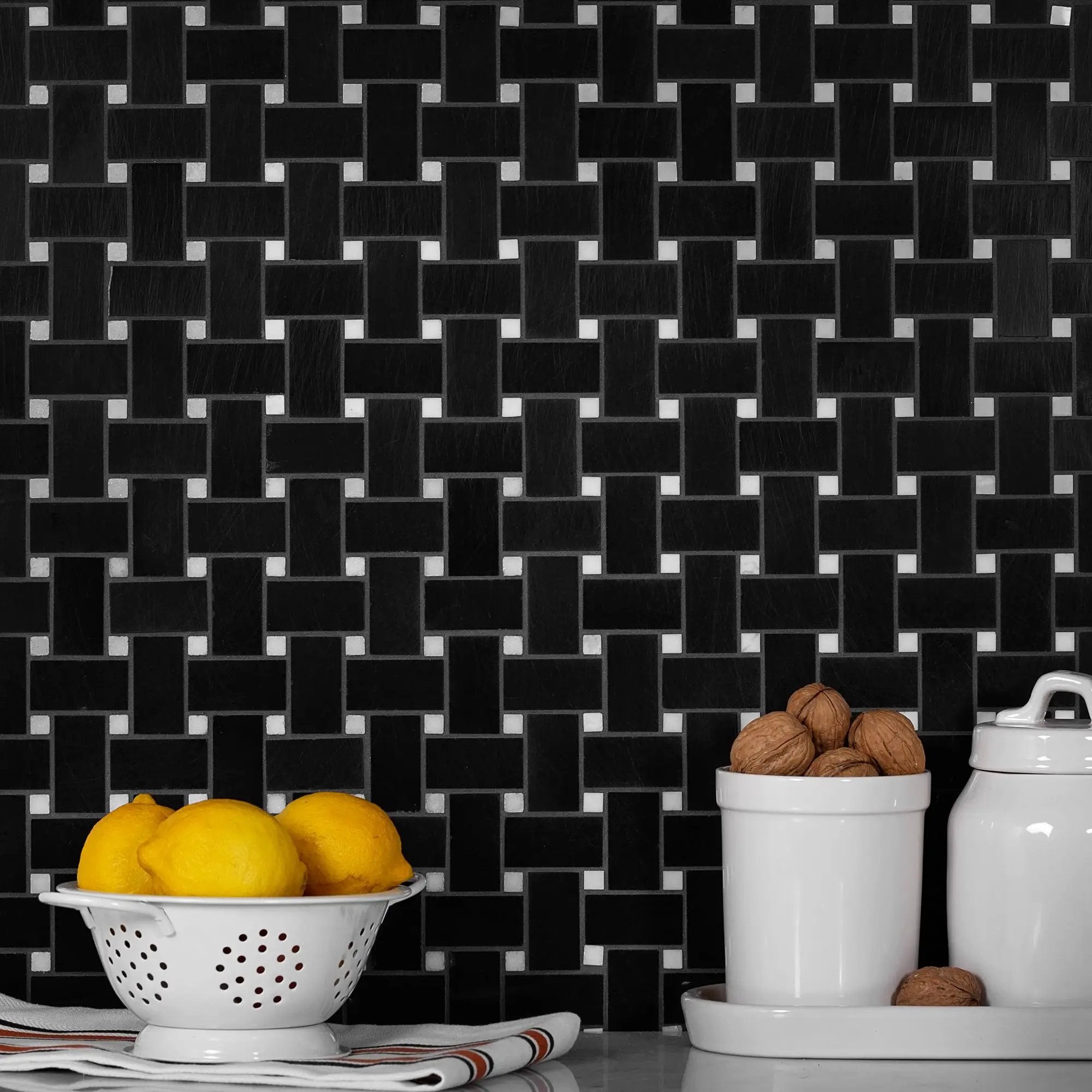 5-Pack Black 12-in x 12-in Polished Natural Stone Basketweave Patterned Floor and Wall Tile by Apollo Tile