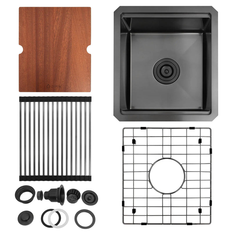 Zeek 15 x 17 Inch Gunmetal Undermount / Drop-In Workstation Sink for RV or Wet Bar 16G Stainless Steel ZW-B157 by ZEEK