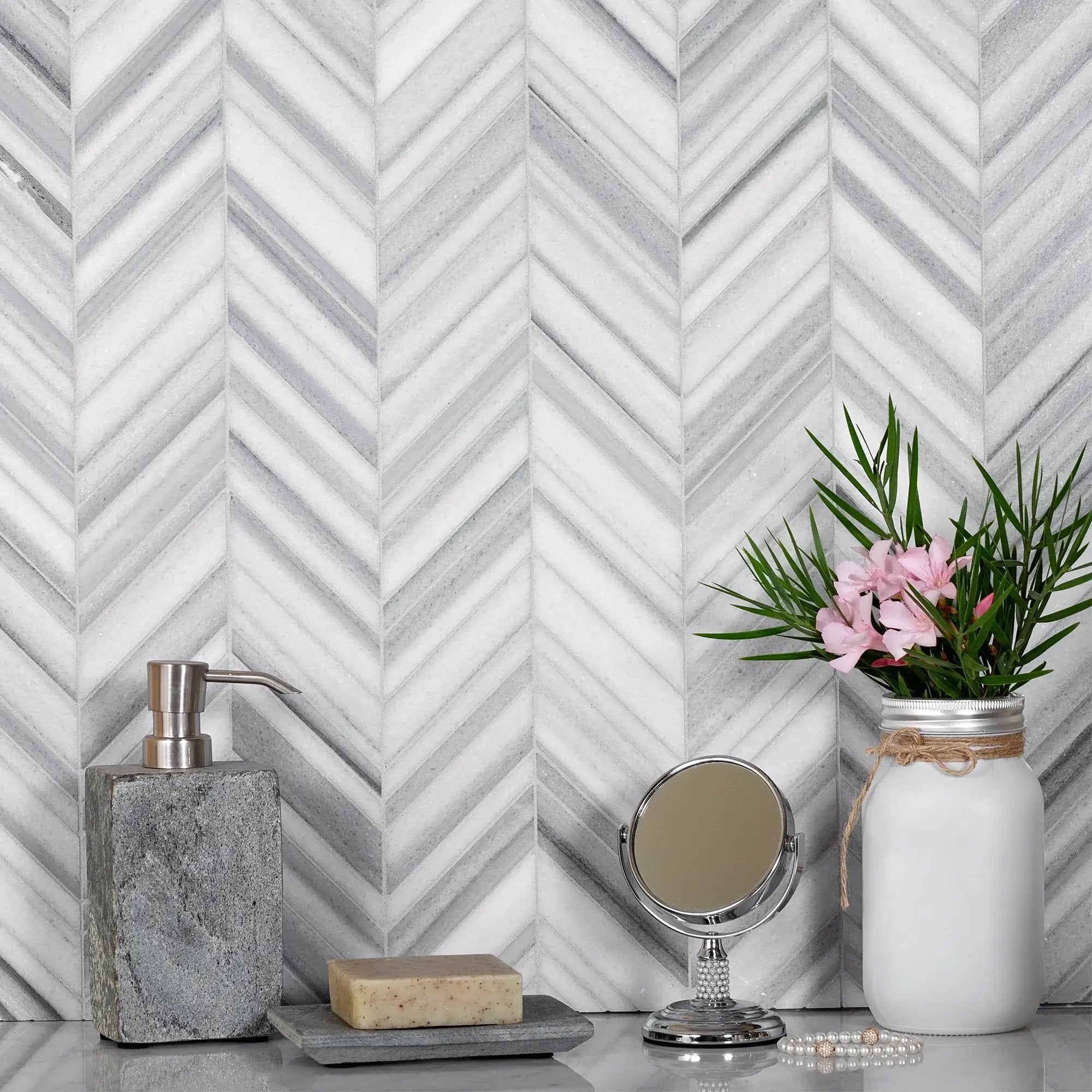 Gray 12x12 Polished Herringbone Equator Marble Mosaic Tile (5 pack, 5.08 sq ft/case) by Apollo Tile