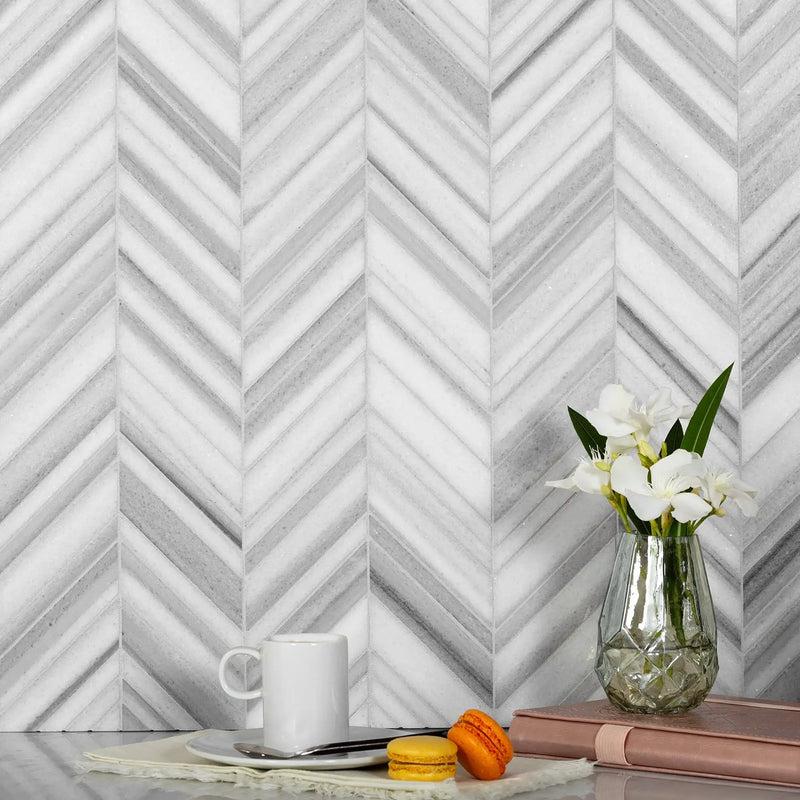 Gray 12x12 Polished Herringbone Equator Marble Mosaic Tile (5 pack, 5.08 sq ft/case) by Apollo Tile