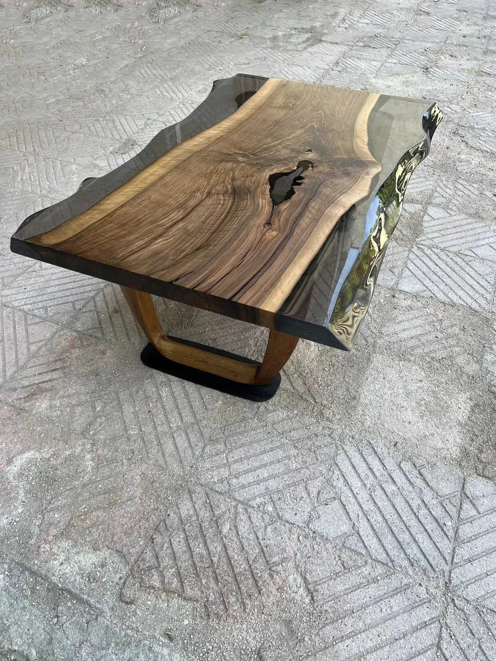 Epoxy Live Edge Coffee Table with Wooden U Leg, photo 8 of 10