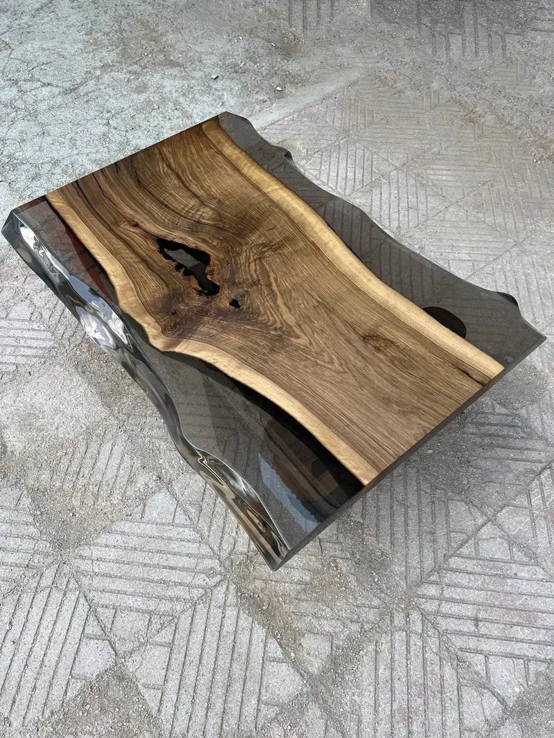 Epoxy Live Edge Coffee Table with Wooden U Leg by Gizz