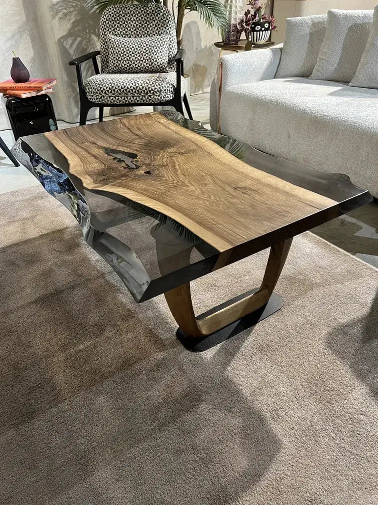 Epoxy Live Edge Coffee Table with Wooden U Leg, photo 5 of 10