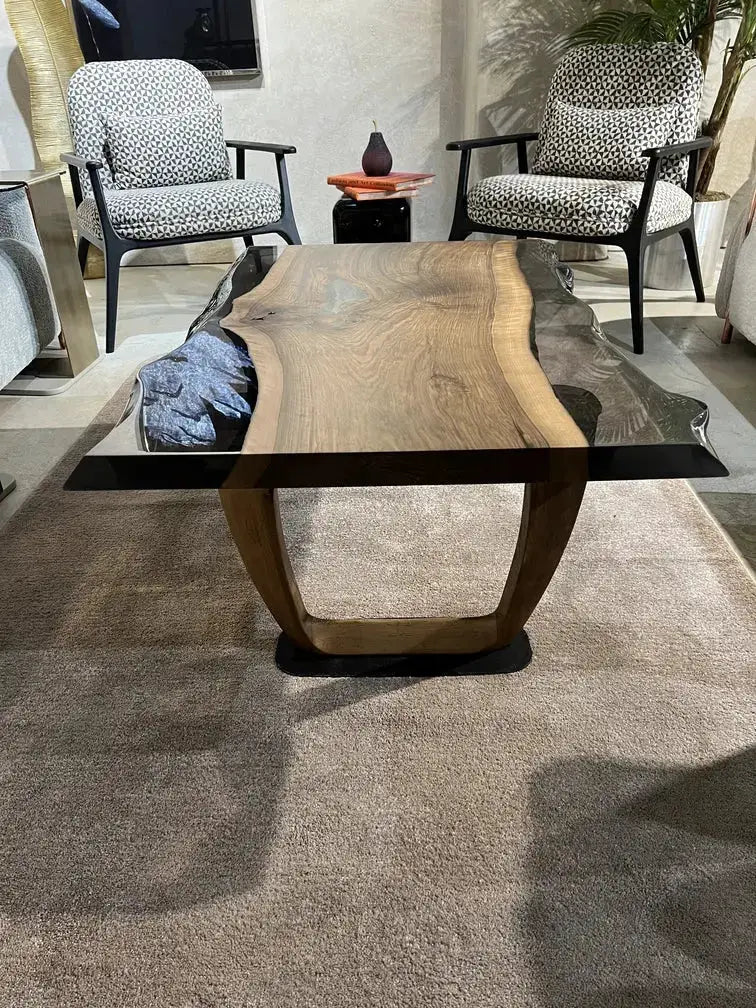 Epoxy Live Edge Coffee Table with Wooden U Leg, photo 3 of 10