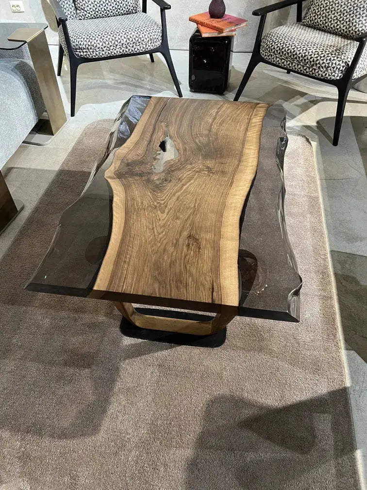 Epoxy Live Edge Coffee Table with Wooden U Leg, photo 4 of 10