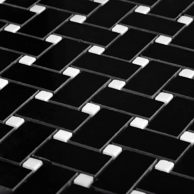 5-Pack Black 12-in x 12-in Polished Natural Stone Basketweave Patterned Floor and Wall Tile by Apollo Tile