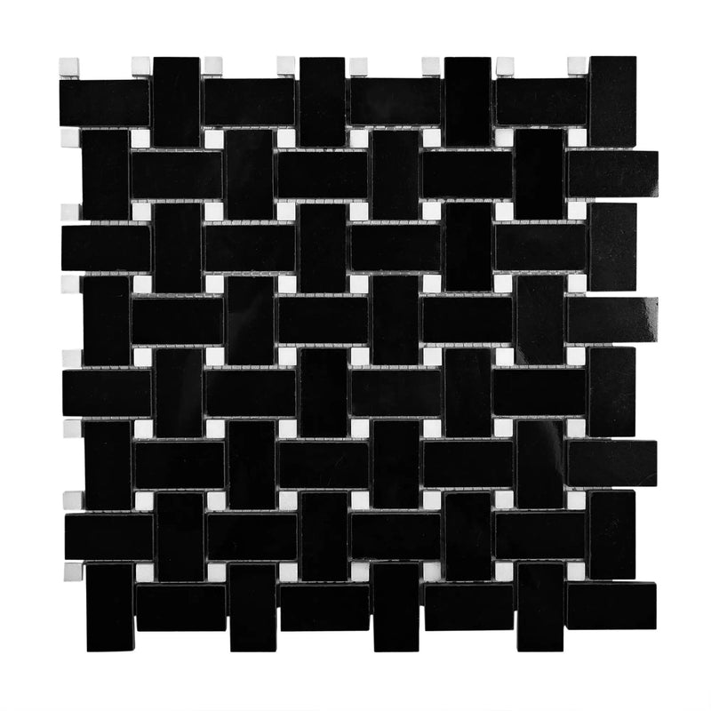 5-Pack Black 12-in x 12-in Polished Natural Stone Basketweave Patterned Floor and Wall Tile by Apollo Tile
