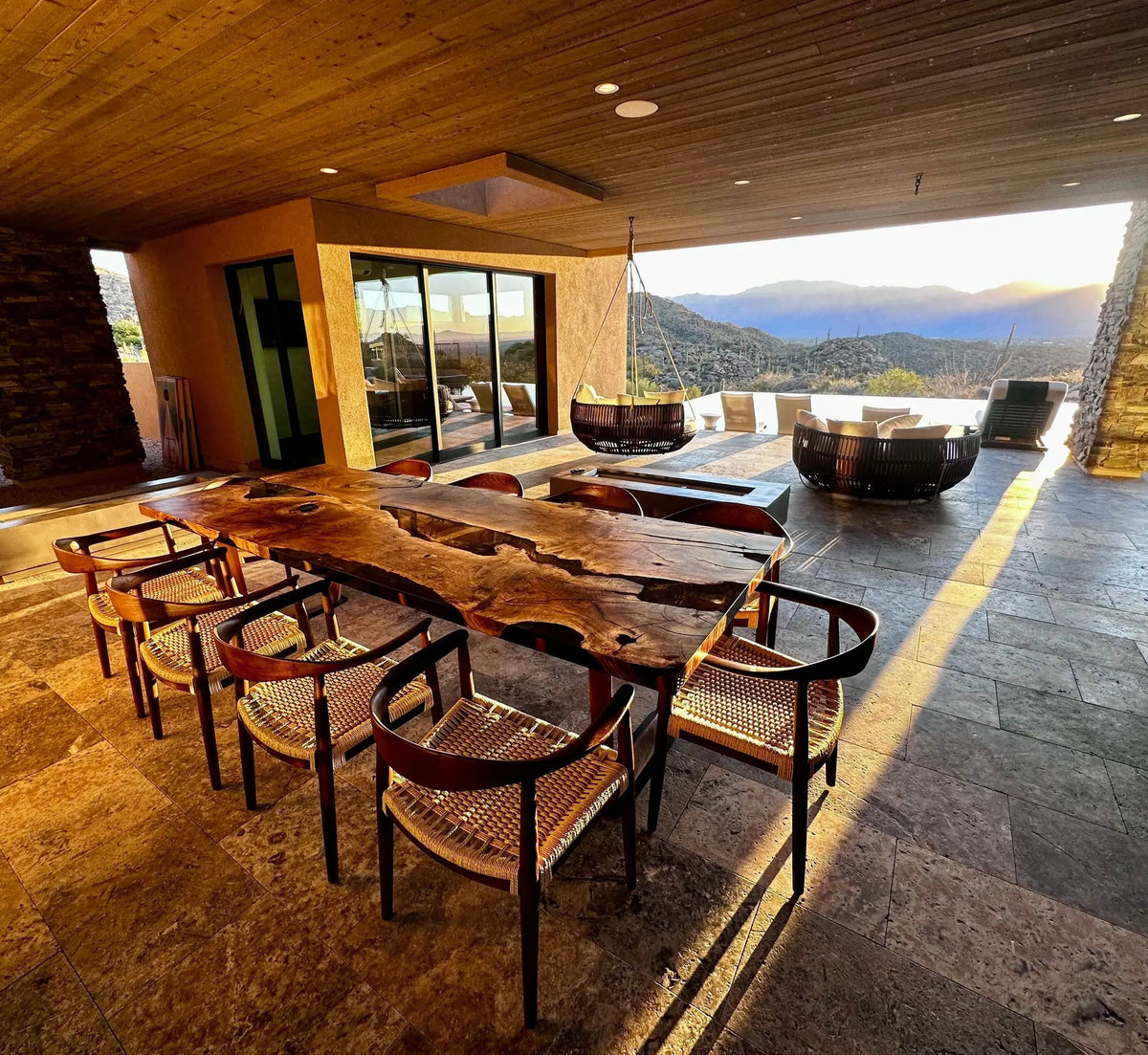 Epoxy Resin River Dining Table Featured Walnut Wood Leg, photo 5 of 16