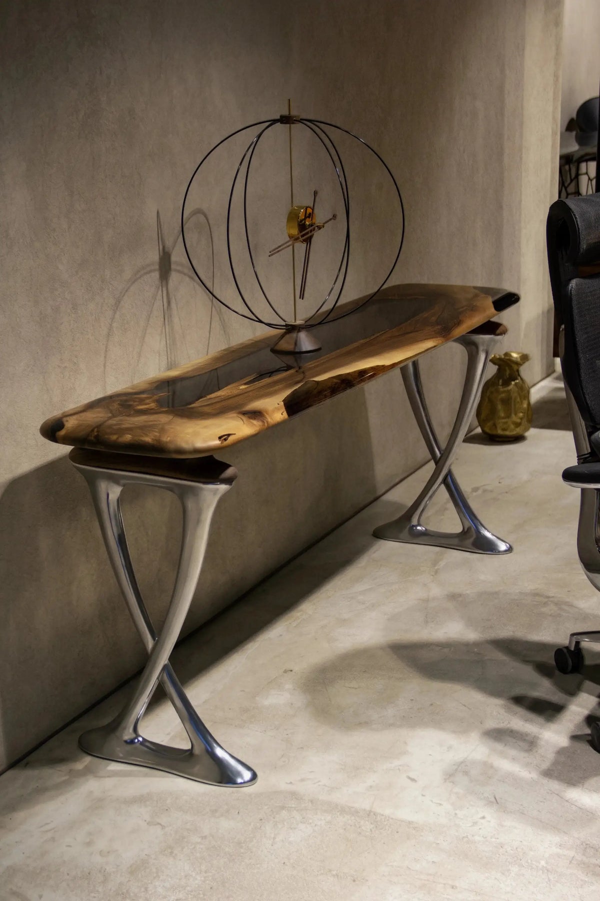Luxury D-Shaped Walnut & Epoxy Executive Desk, photo 11 of 20