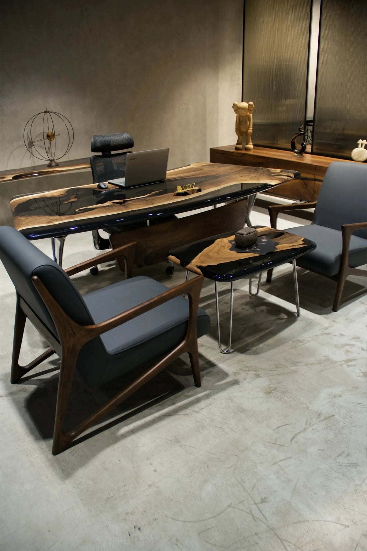 Luxury D-Shaped Walnut & Epoxy Executive Desk, photo 8 of 20