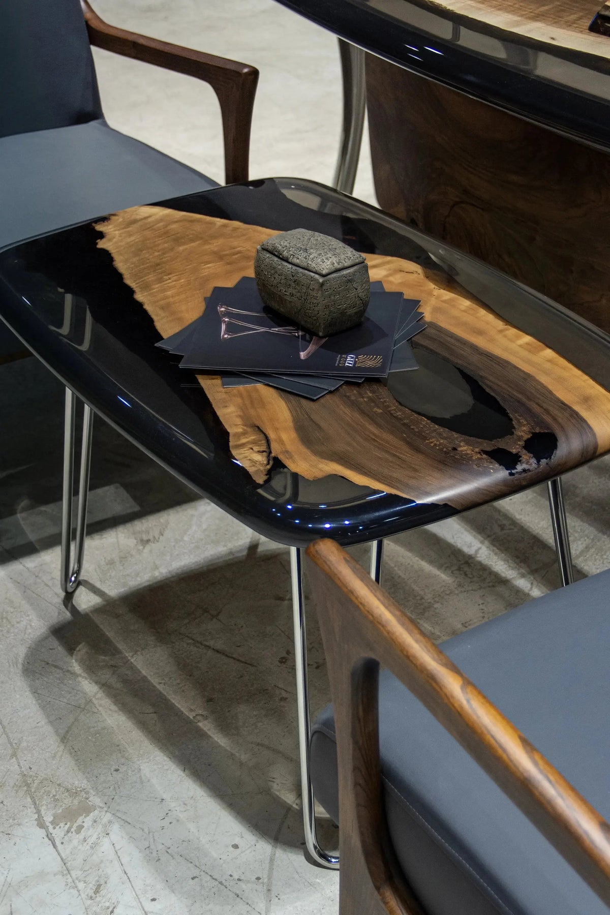 Luxury D-Shaped Walnut & Epoxy Executive Desk, photo 9 of 20