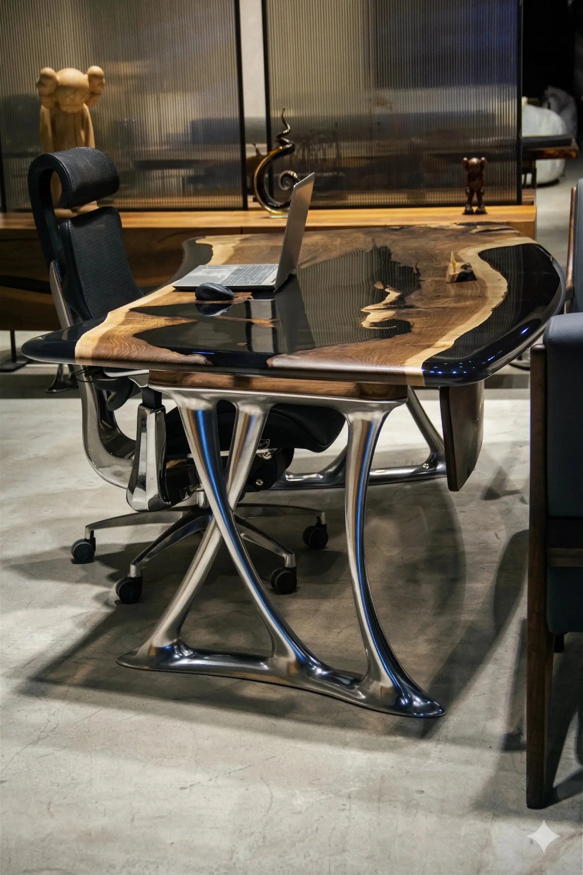 Luxury D-Shaped Walnut & Epoxy Executive Desk, photo 5 of 20