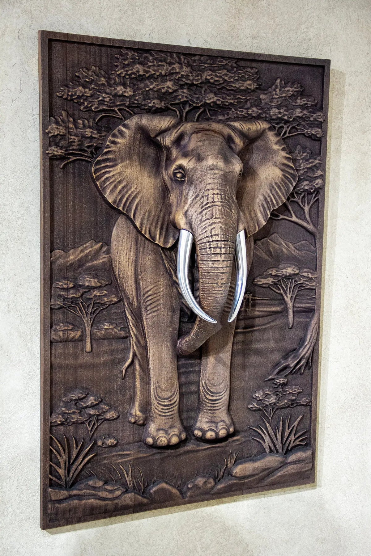 Majestic African Elephant 3D Relief Wood Wall Art, photo 9 of 18