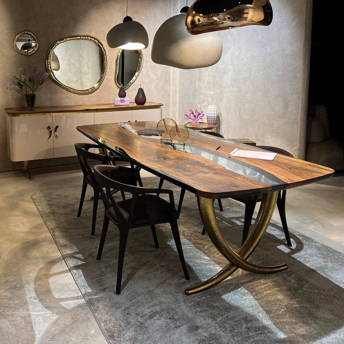 Luxurious Ivory Shaped Legs Epoxy Resin Dining Room Table, photo 2 of 8
