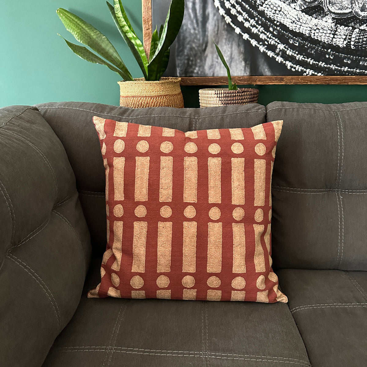 Terracotta Lines + Dots Pillow Cover, photo 2 of 4
