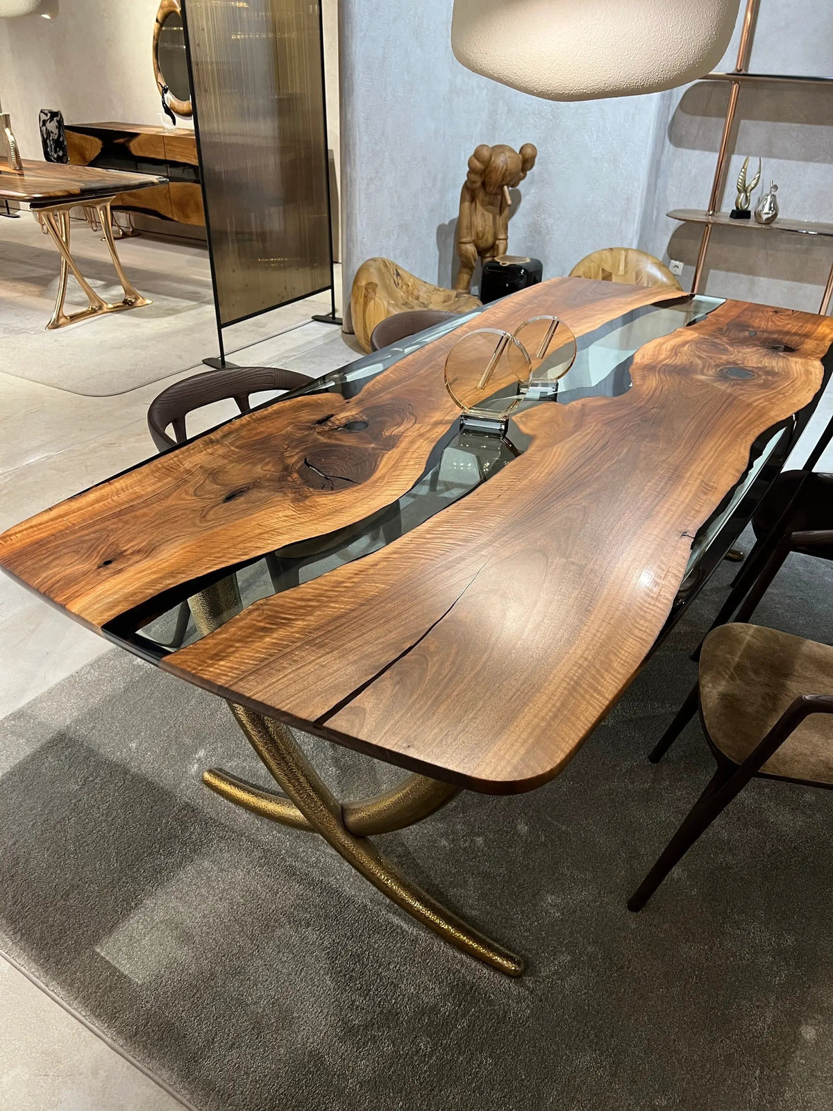 Luxurious Ivory Shaped Legs Epoxy Resin Dining Room Table, photo 3 of 8