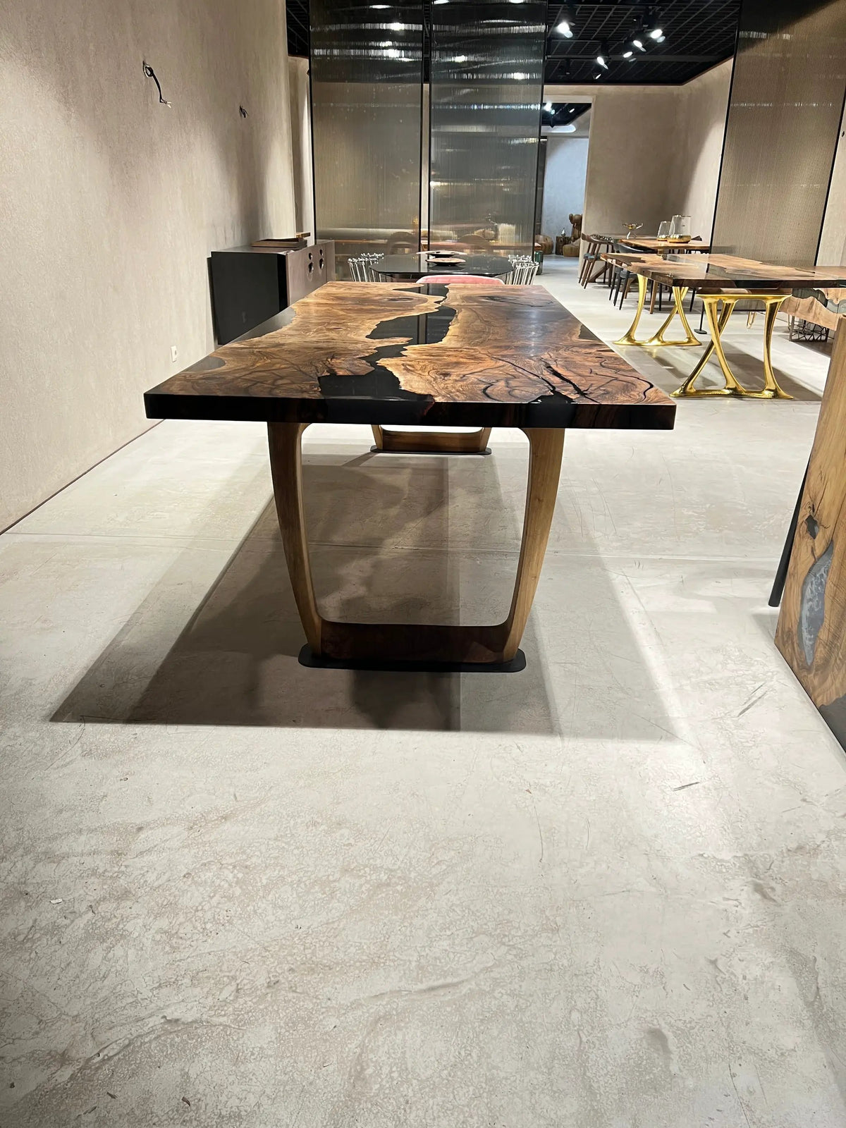 Epoxy Resin River Dining Table Featured Walnut Wood Leg, photo 7 of 16