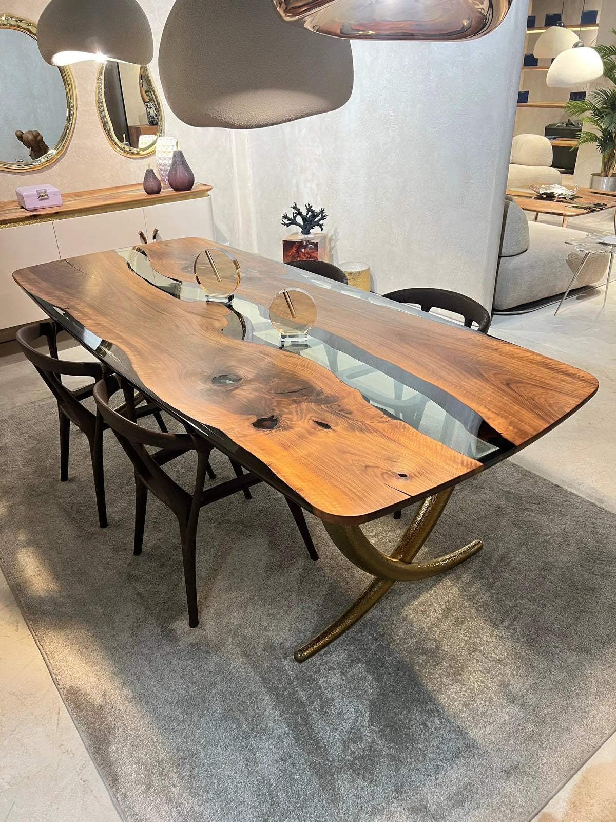 Luxurious Ivory Shaped Legs Epoxy Resin Dining Room Table, photo 4 of 8