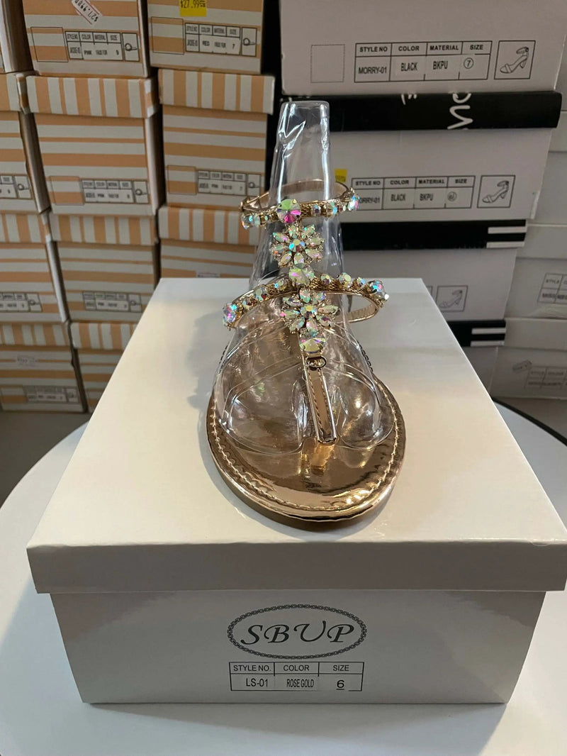 SB UP LS-01 Rose Gold with Gems Sandals by Selzalot
