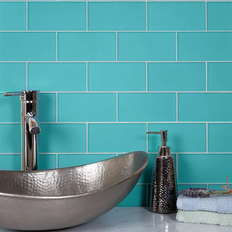 Sky Blue 3x6 Matte Subway Glass Tile (40 pack, 5 sq ft/case) by Apollo Tile