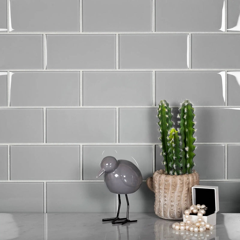 Gray 3x6 Glossy Subway Glass Tile (40 pack, 5 sq ft/case) by Apollo Tile