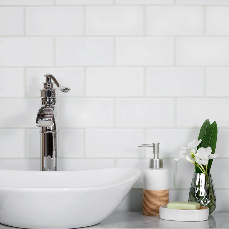 White 3x6 Matte Subway Glass Tile (40 pack, 5 sq ft/case) by Apollo Tile