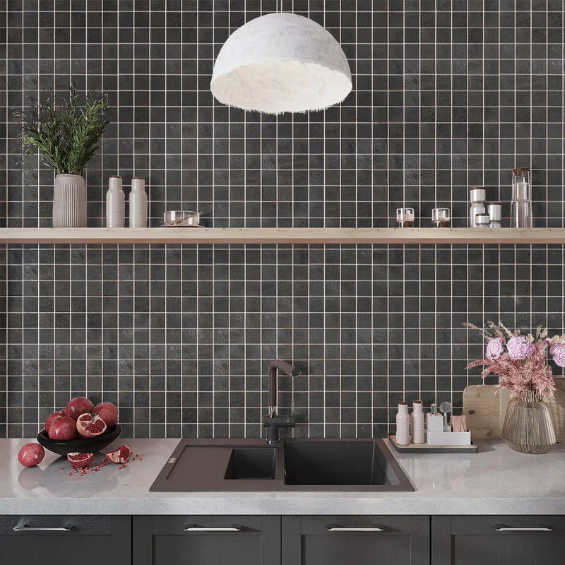 Slate Black 12x12 Matte Uniform Square Porcelain Mosaic Tile (11 pack, 10.65 sq ft/case) by Apollo Tile