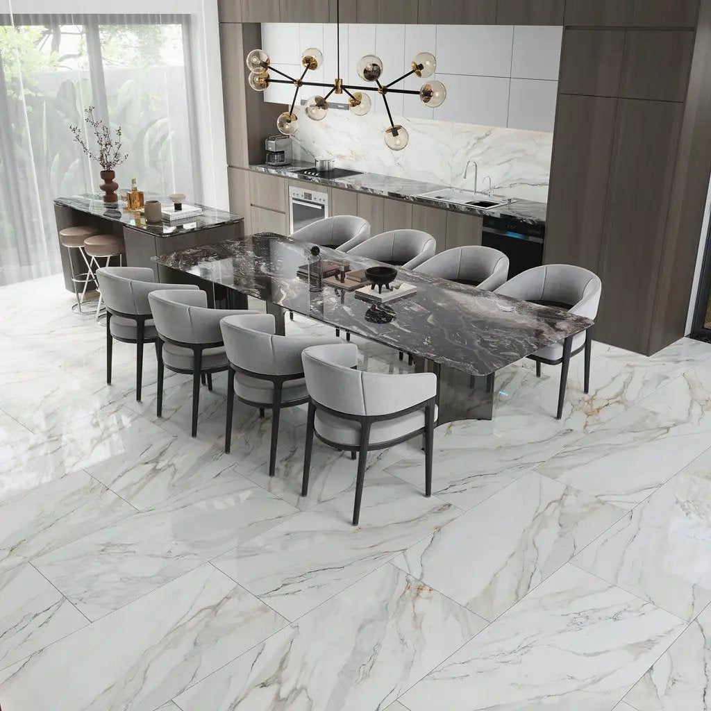 White with Gray Vein 24x48 Polished Porcelain Large Format Tile (2 pack, 15.42 sq ft/case) by Apollo Tile