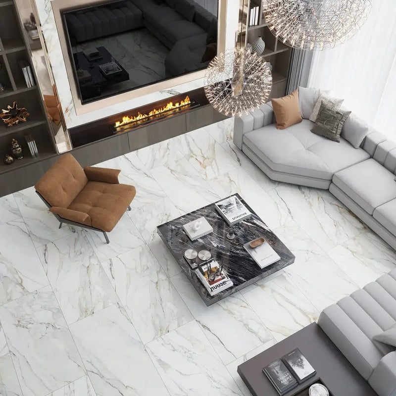 White with Gray Vein 24x48 Matte Porcelain Large Format Tile (2 pack, 15.42 sq ft/case) by Apollo Tile