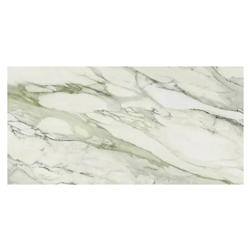 White with Sage Green Vein 24x48 Polished Porcelain Large Format Tile (2 pack, 15.42 sq ft/case) by Apollo Tile