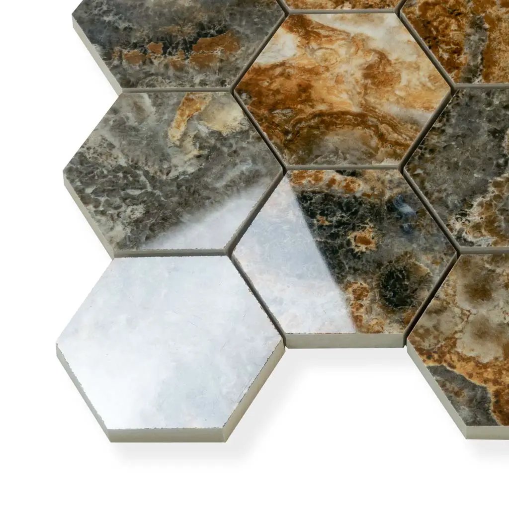 Brown 9x13 Polished Hexagon Porcelain Mosaic Tile (9 pack, 7.09 sq ft/case) by Apollo Tile