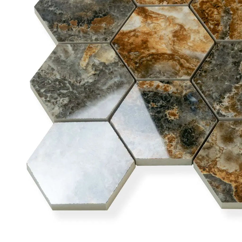 Brown 9x13 Polished Hexagon Porcelain Mosaic Tile (9 pack, 7.09 sq ft/case) by Apollo Tile