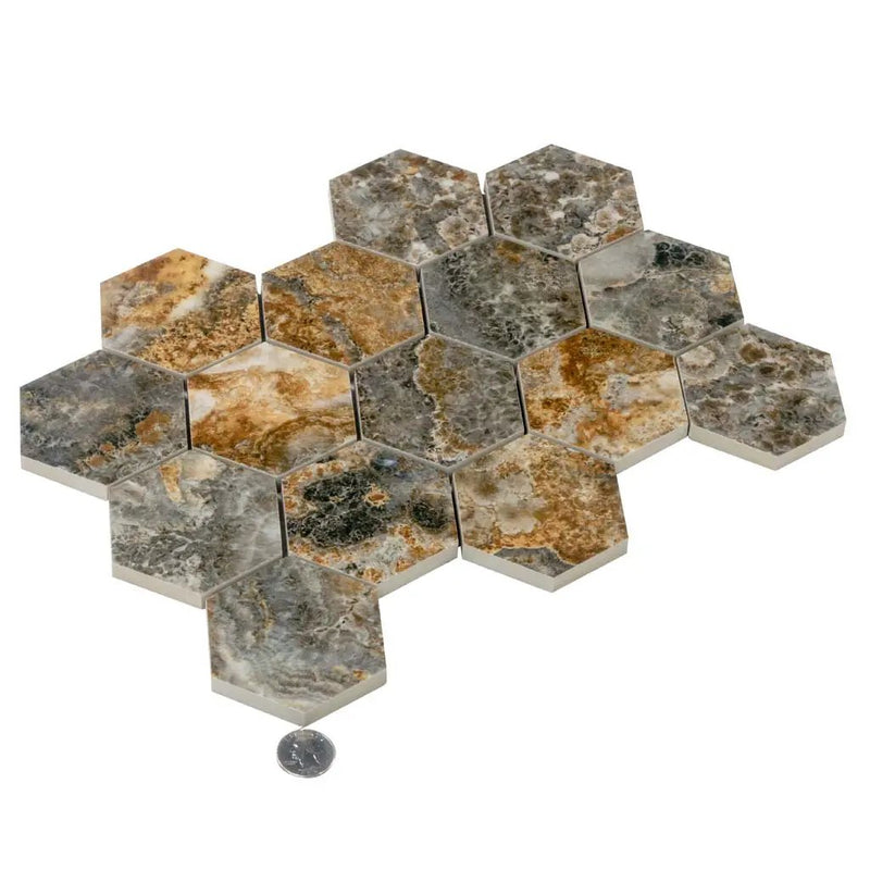 Brown 9x13 Polished Hexagon Porcelain Mosaic Tile (9 pack, 7.09 sq ft/case) by Apollo Tile